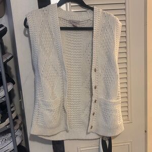 Women's Cream Knit Button-Front Sweater Vest